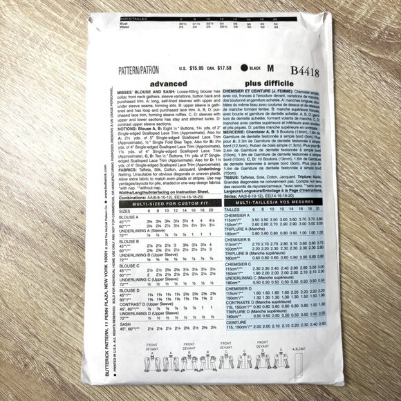 Butterick # 4418 Sewing Pattern for Victorian Blouses Sizes 14-16-18-20 NWT - Picture 2 of 8